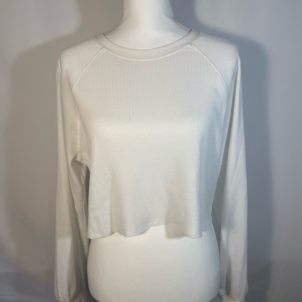 Double Zero Cream Waffle Knit Long Sleeve Crop Top